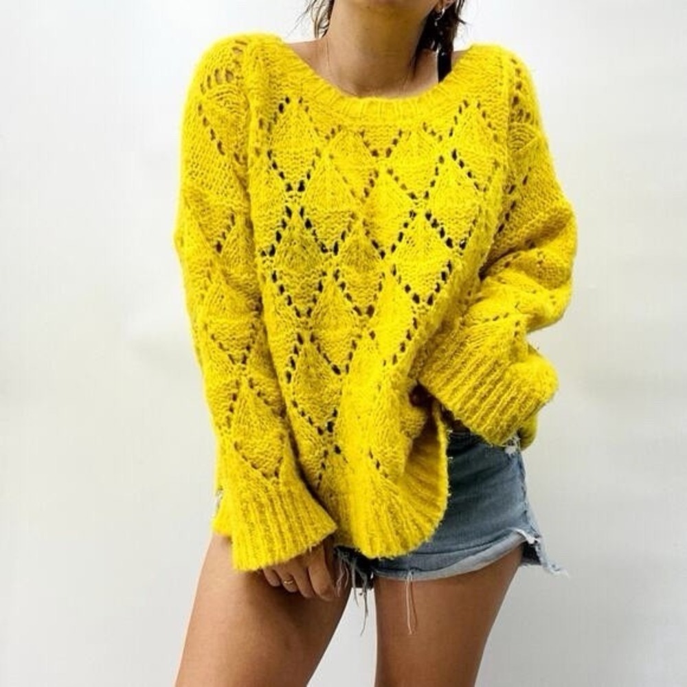 Anthropologie Sleeping on Snow Yellow Knit Pullover‎ Alpaca Sweater Sz M